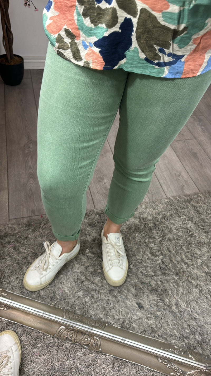 Toxik Highwaisted Boyfriend Sage Green Cropped Jeans