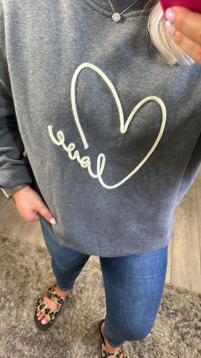 Grace & Mila Sharly Anthracite Grey Oversized Cream Embroidered Sweatshirt