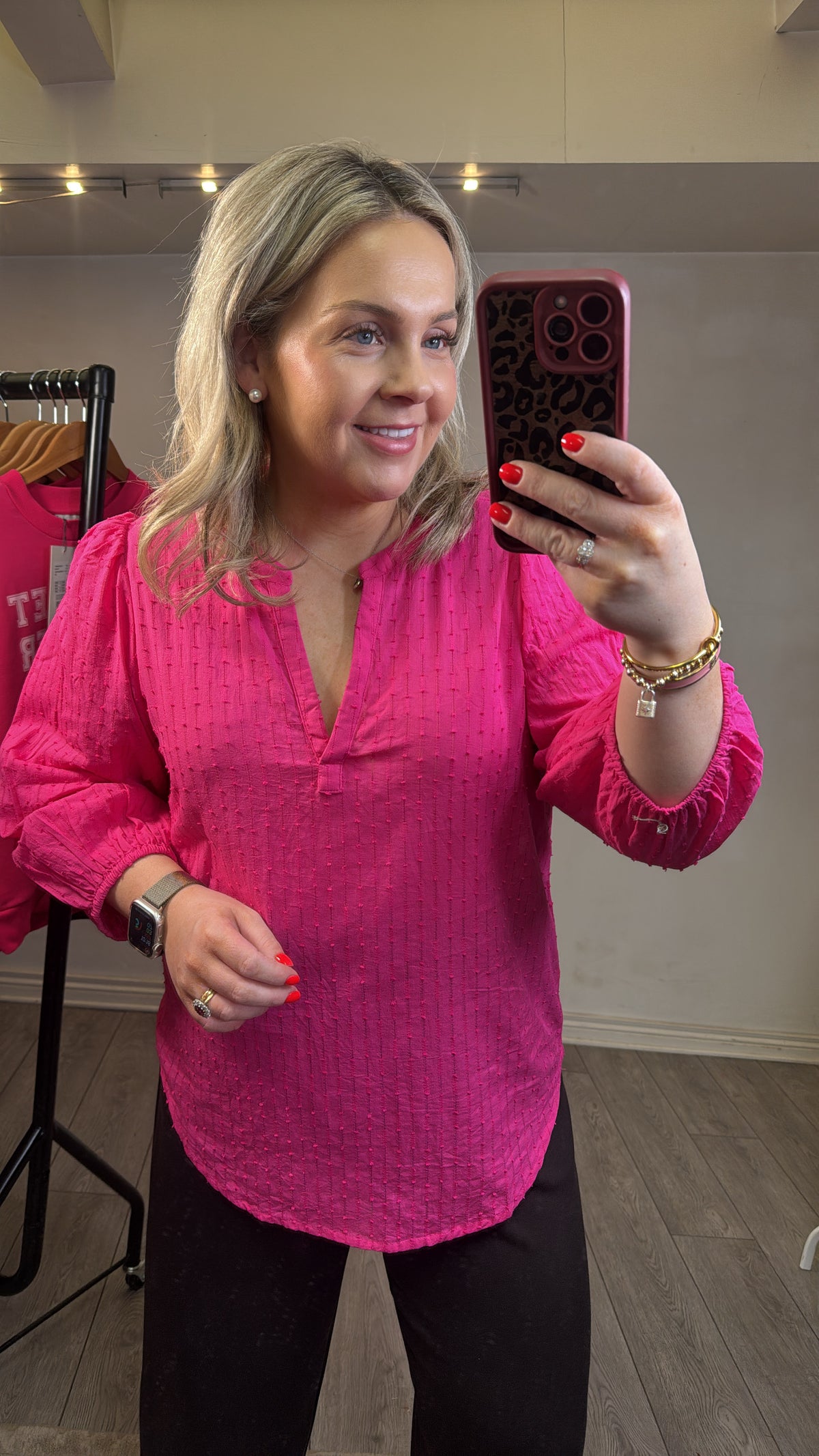 Kaffe Kabea Beetroot Fuchsia Textured V-Neck Blouse, 10511631