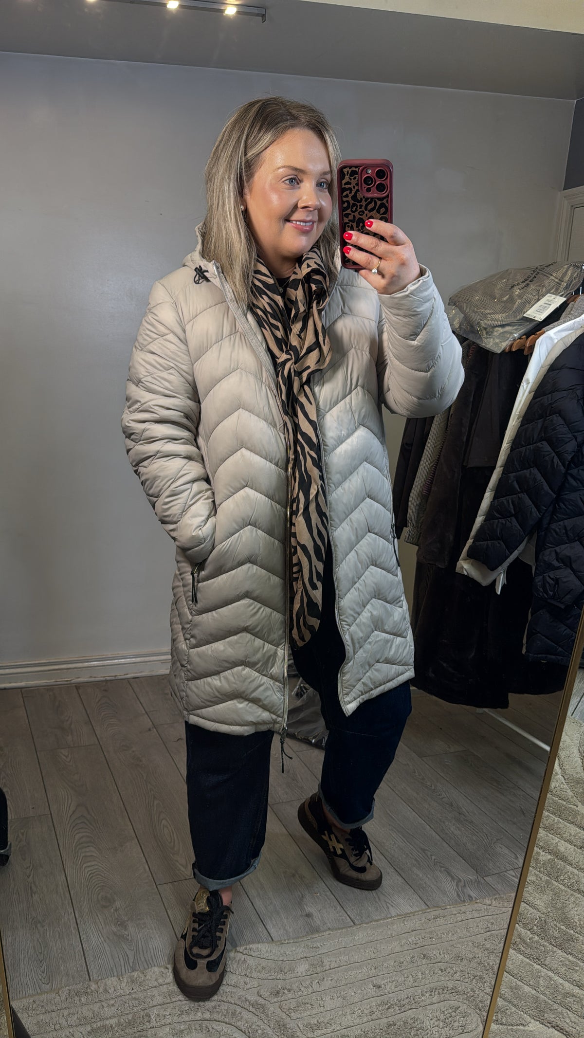 FRANSA FrBaPadding Knee Length Cream Beige Puffa Coat with Hood, 20615709