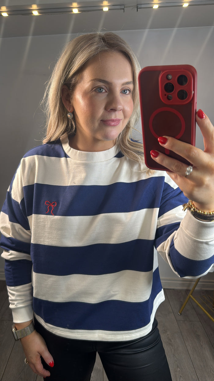 Saint Tropez Idahella Midnight Sail Striped Bow Sweatshirt, 30513807