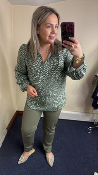 InWear LibertyIW Mulled Basil Polka Dot V-Neck Blouse