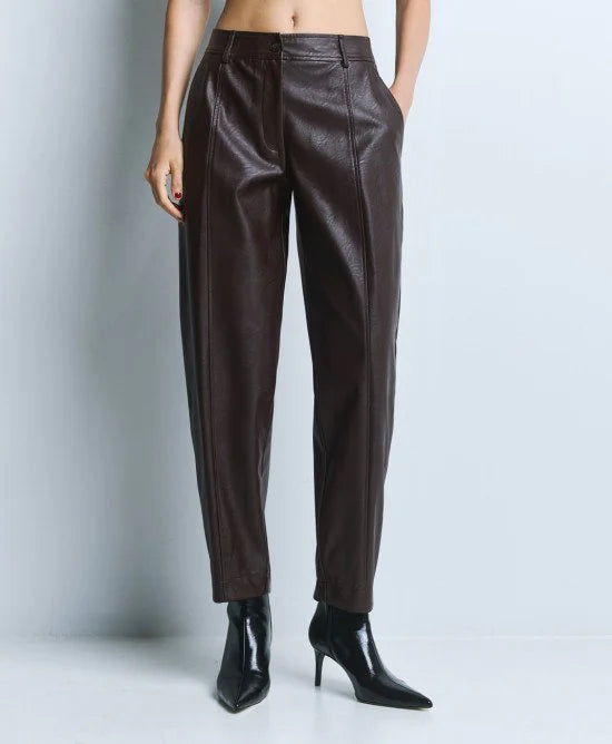 Access Fashion Coffee Faux Leather Barrel Leg Trousers, 64-5021
