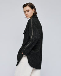 Access Fashion Black Boucle Tweed Long Shacket with Embellishment