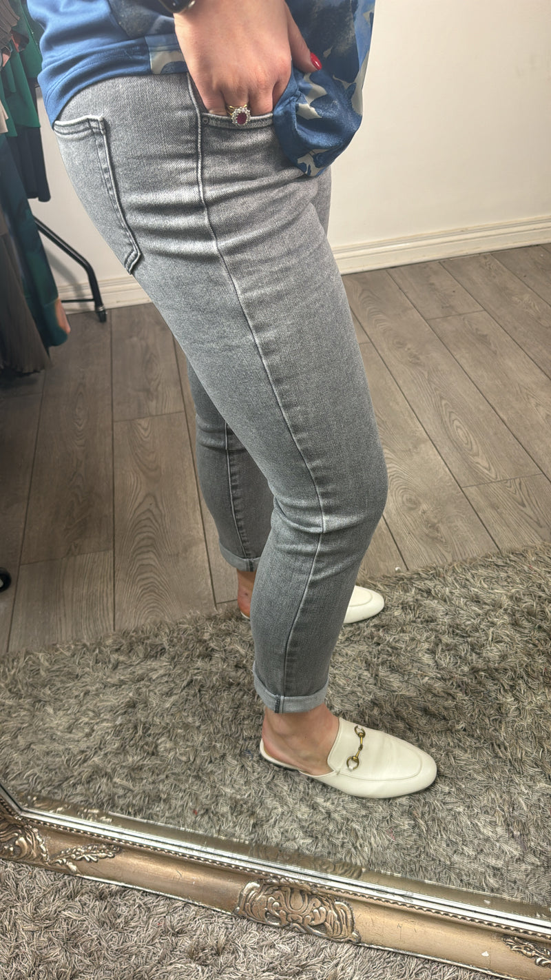 Toxik Highwaisted Boyfriend Charcoal Grey Cropped Jeans