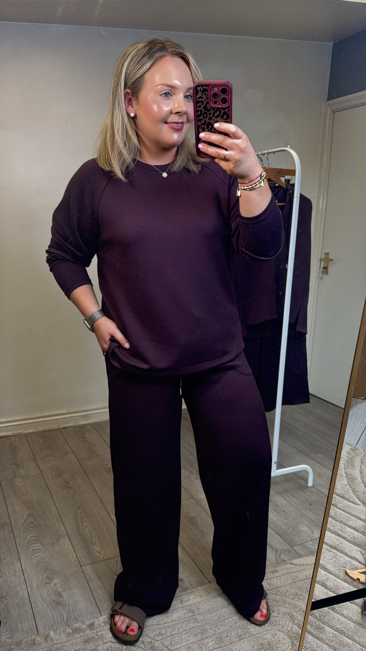 B.Young ByPusti Fudge Burgundy Modal Wide Leg Joggers with Piping Trim, 20819667