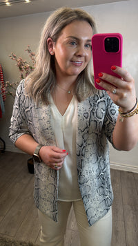 Soaked in Luxury Shirley Beige Grey Snake Printed Blazer