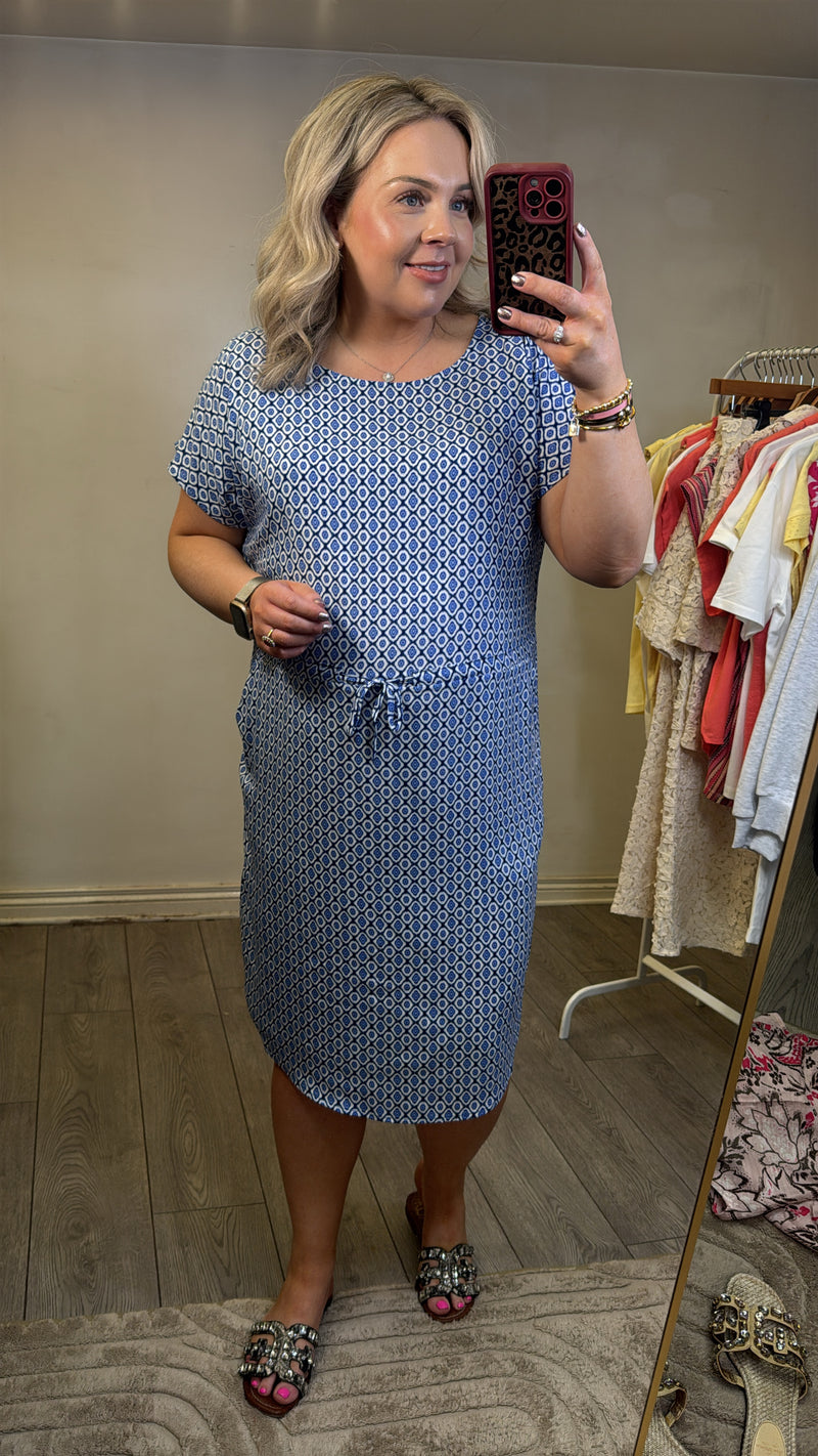 B.Young ByMmjoella Medieval Blue Relaxed Fit Knee Length Dress