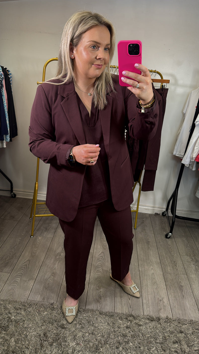 Kaffe Kasakura Fudge Burgundy Single Breasted Blazer, 10506684