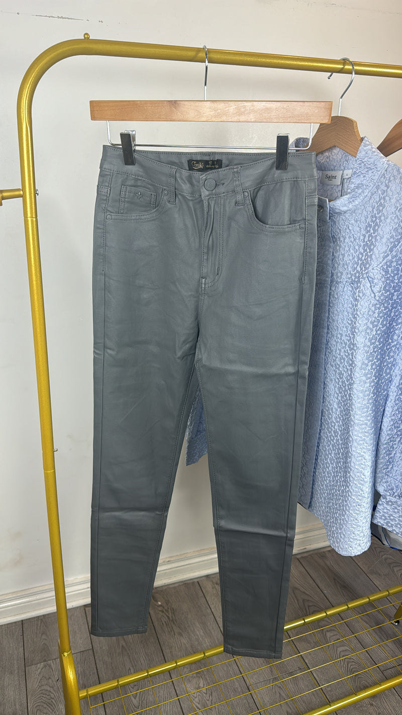 Toxik Grey Highwaisted Bum Lift Matte Coated Jeans