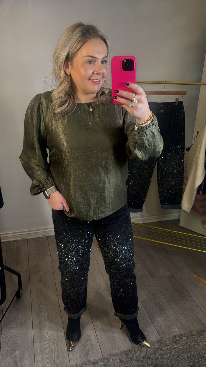 Toxik Highwaisted Boyfriend Charcoal Black Embellished Cropped Jeans