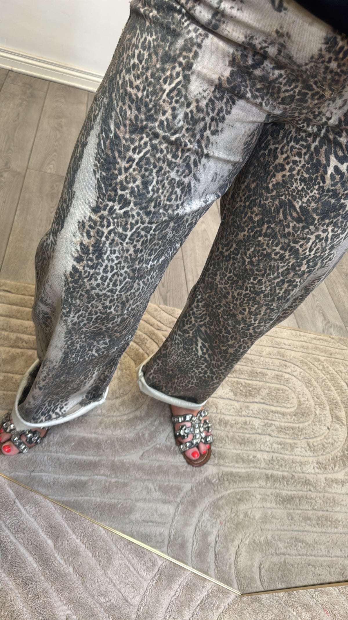 Toxik Highwaisted Barrel Leg Leopard Print Jeans