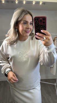 B.Young ByPusti Beige Modal Embossed Logo Sweatshirt, 20818707