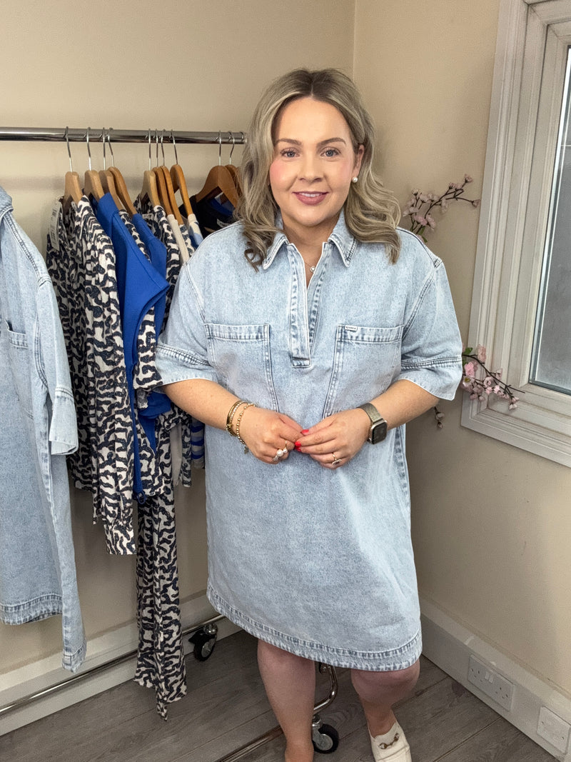 Garcia Washed Denim V-Neck Relaxed Dit Dress – Ruby 67 Boutique