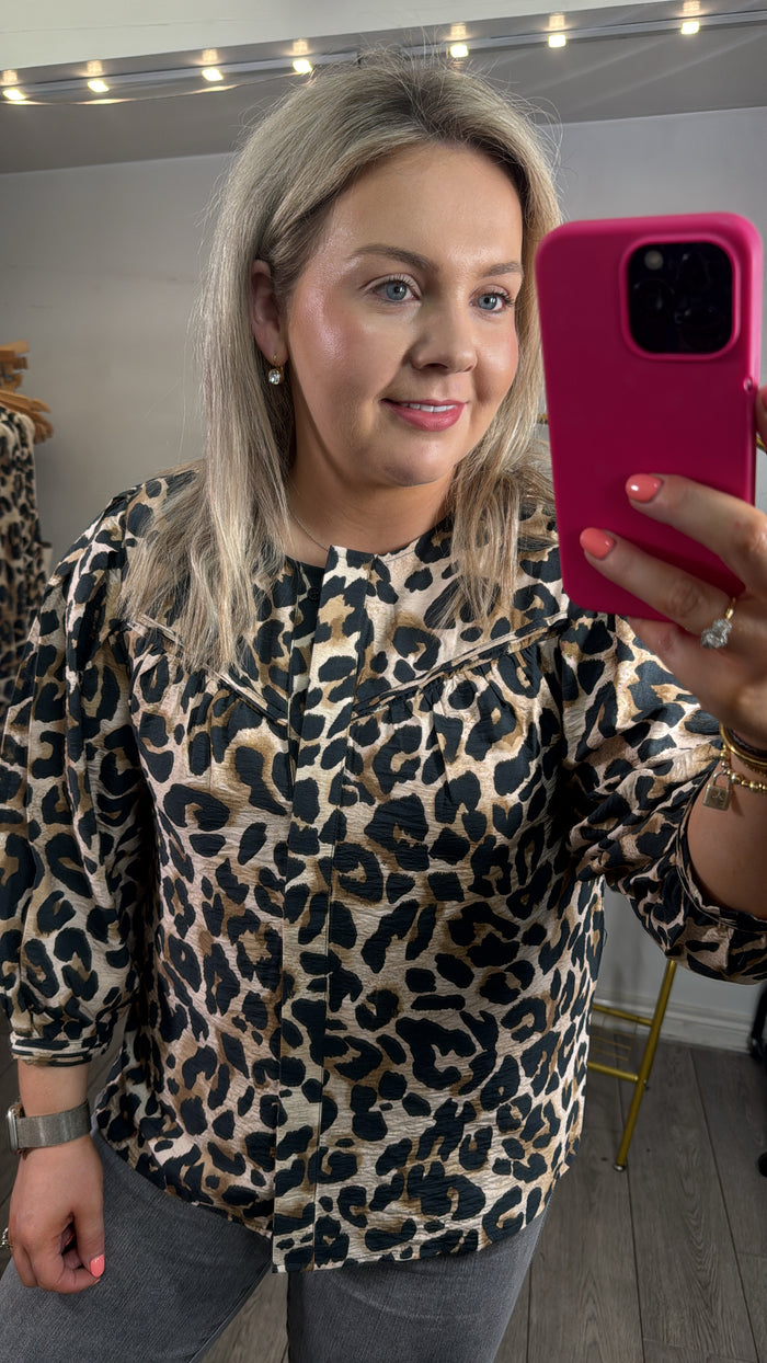 Garcia Almond Beige Leopard Blouse, H50030