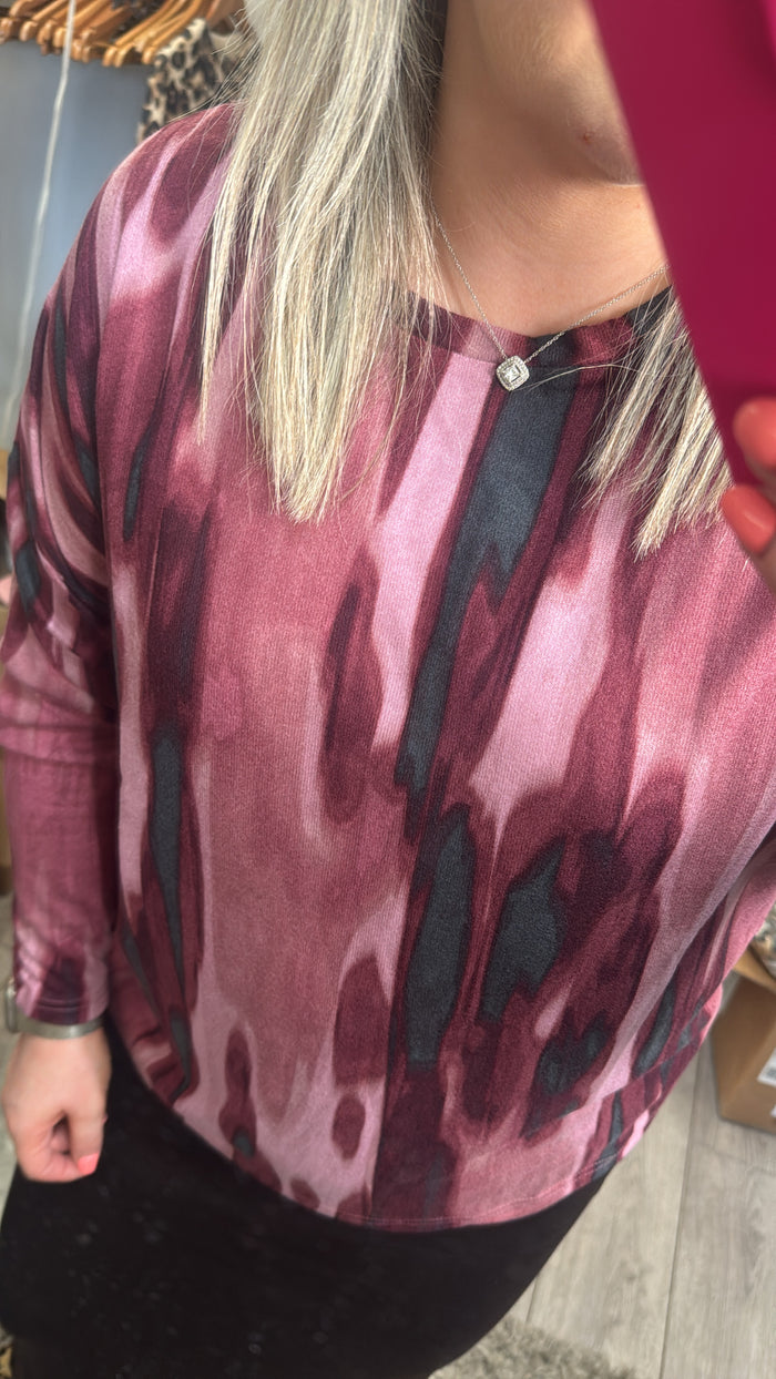 B.Young ByPieta Port Royale Burgundy Abstract Printed Knitted Pullover, 20816335