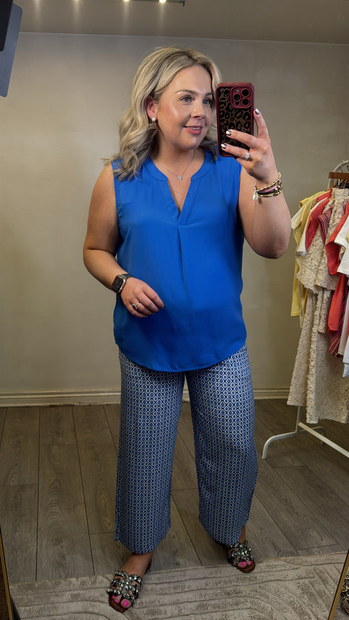 B.Young ByMmjoella Medieval Blue Cropped Ankle Length Wide Leg Trousers