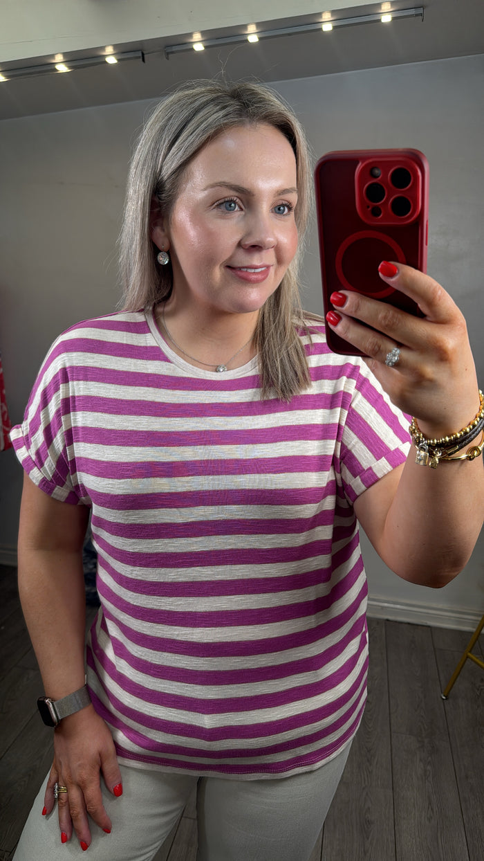 Garcia Meadow Mauve Lurex Stripe Relaxed Fit T-Shirt