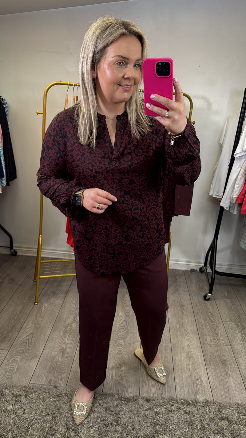 Kaffe Kasakura Fudge Burgundy Highwaisted Cigarette Trousers