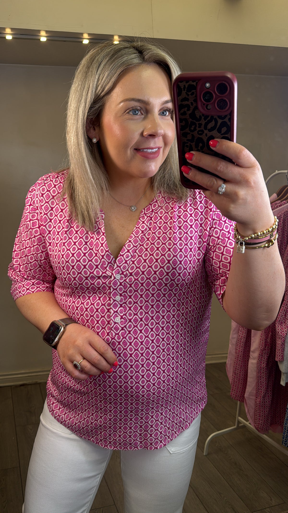 B.Young ByMmjoella Raspberry Rose V-Neck Short Sleeve Blouse, 20818775