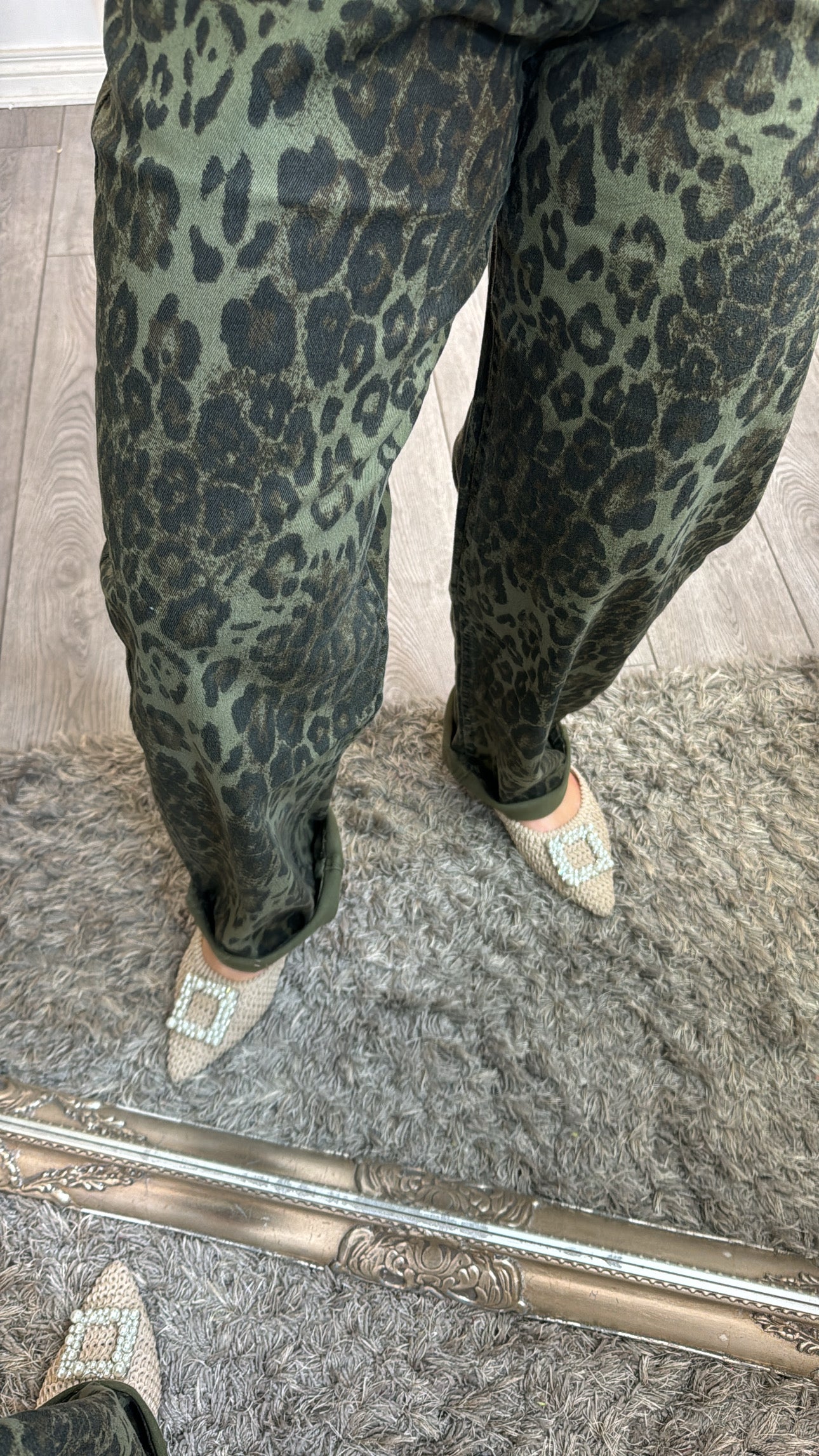 Toxik Highwaisted Wide Leg Khaki Leopard Jeans, H2470 – Ruby