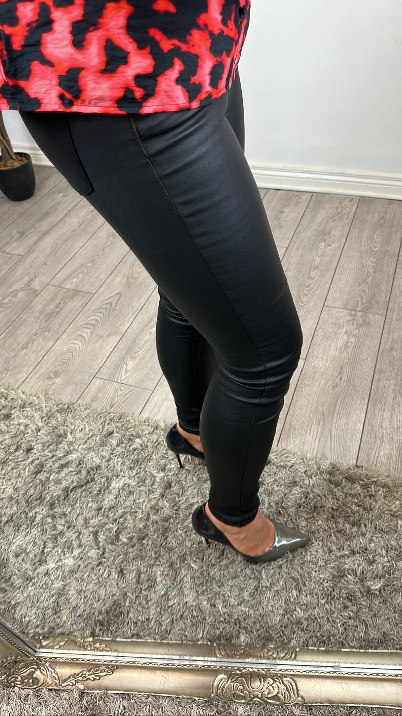 Toxik Ella Black Highwaisted Bum Lift Matte Coated Fleece Lined Jeans