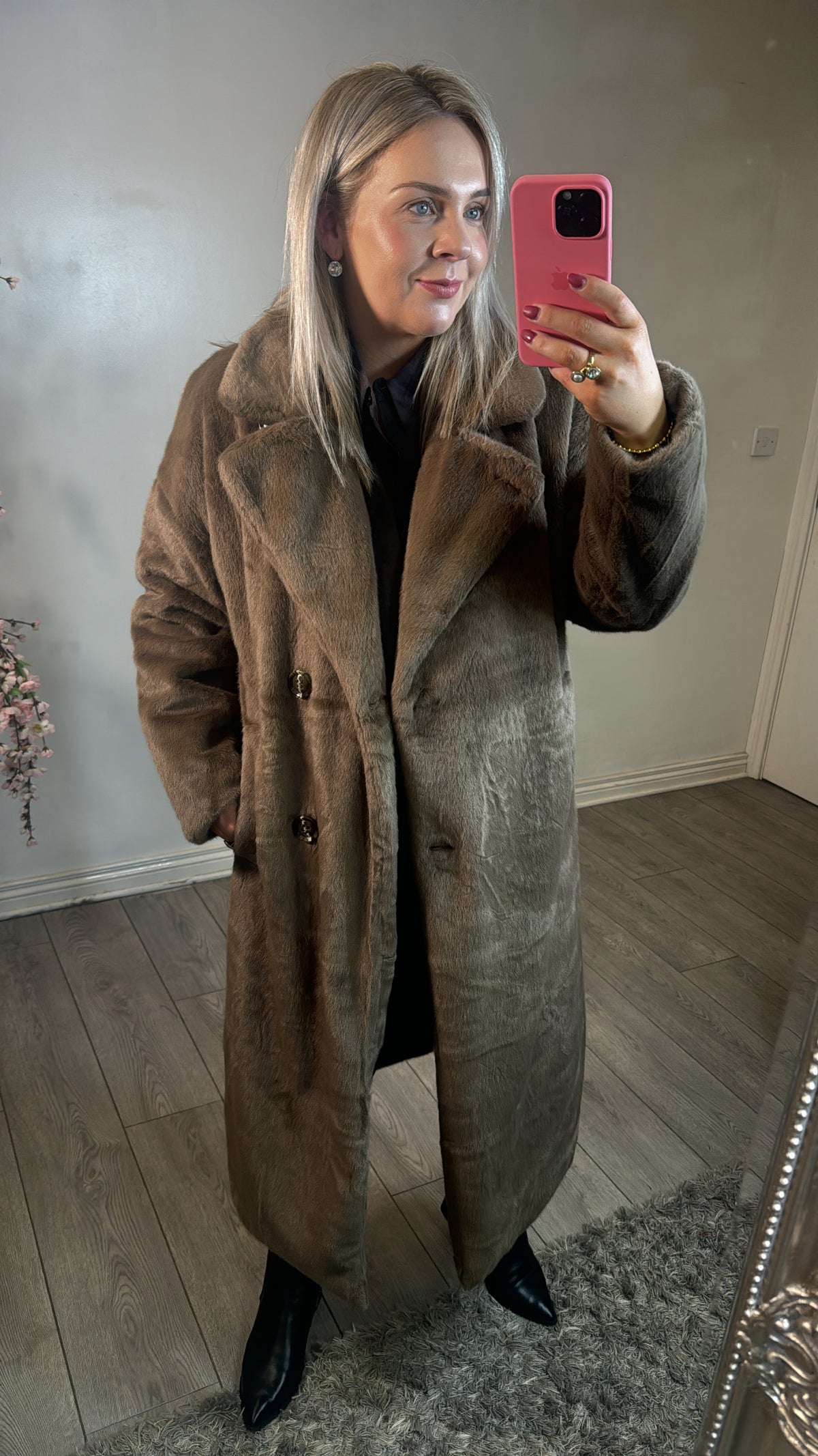 Coster Copenhagen Toffee Beige Longline Faux Fur Coat, 245-6551