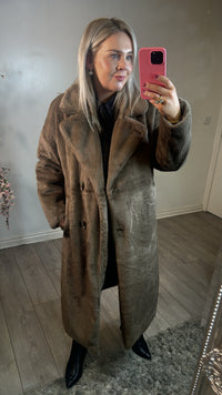 Coster Copenhagen Toffee Beige Longline Faux Fur Coat, 245-6551