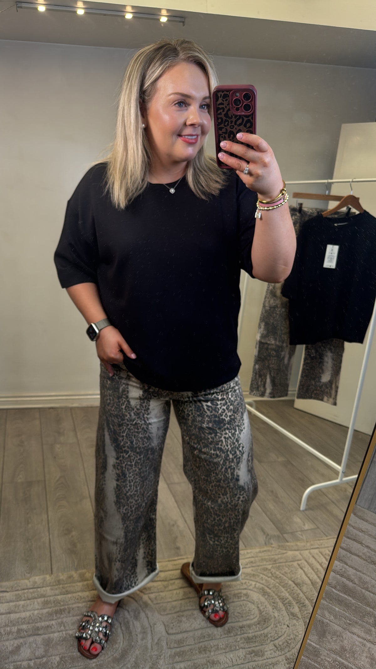 Toxik Highwaisted Barrel Leg Leopard Print Jeans