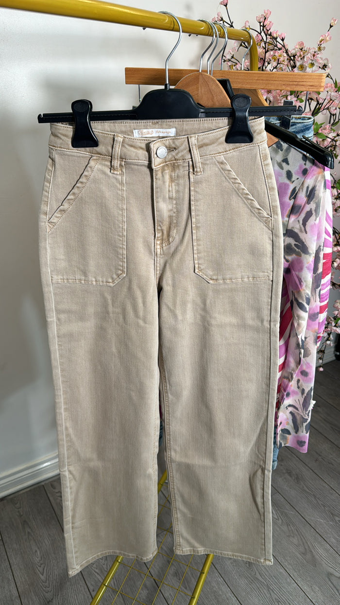 Toxik Wide Leg Culotte Stone Beige Cropped Jeans, L21200