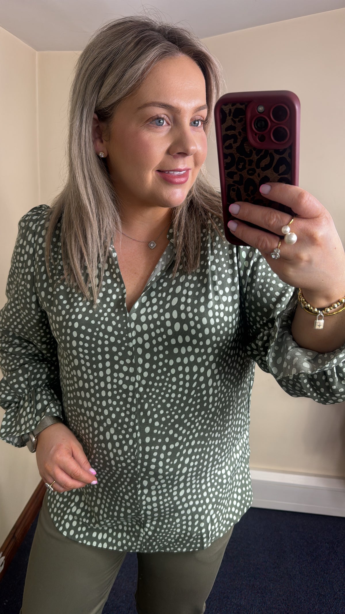 InWear LibertyIW Mulled Basil Polka Dot V-Neck Blouse