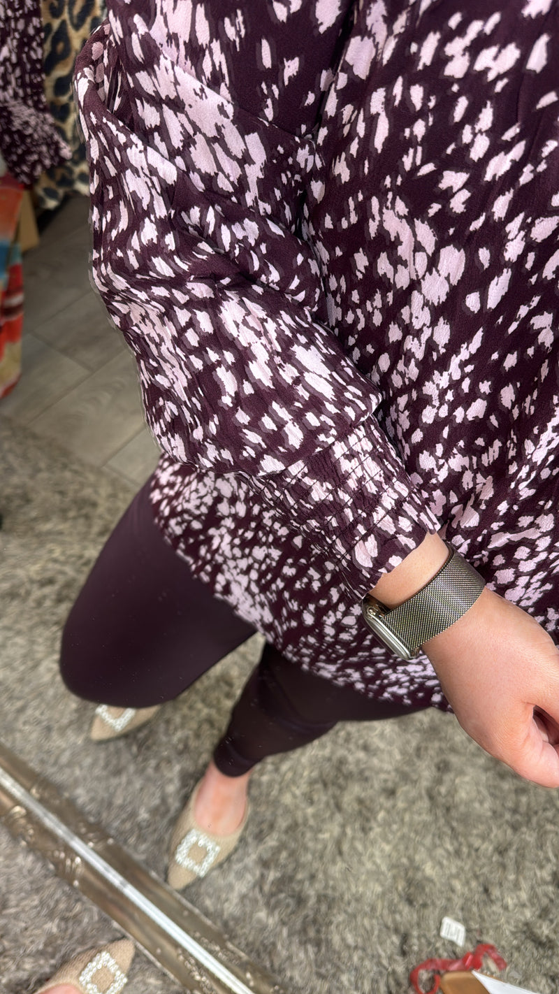 Saint Tropez Malika Fudge Burgundy Spot Animal Abstract Print Blouse, 30514405