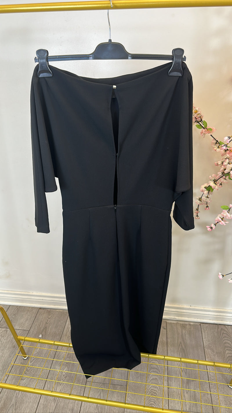 Access Fashion Black Midi Dress with Boat Neckline, 34-3314