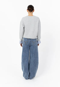 Coster Copenhagen Grey Melange Modal Sweatshirt with Striped Detachable Cuffs