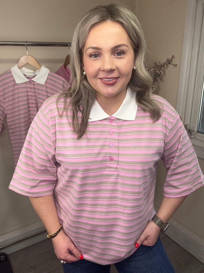 Kaffe Kamiala Pink Frosting/Feather Beige Polo Shirt