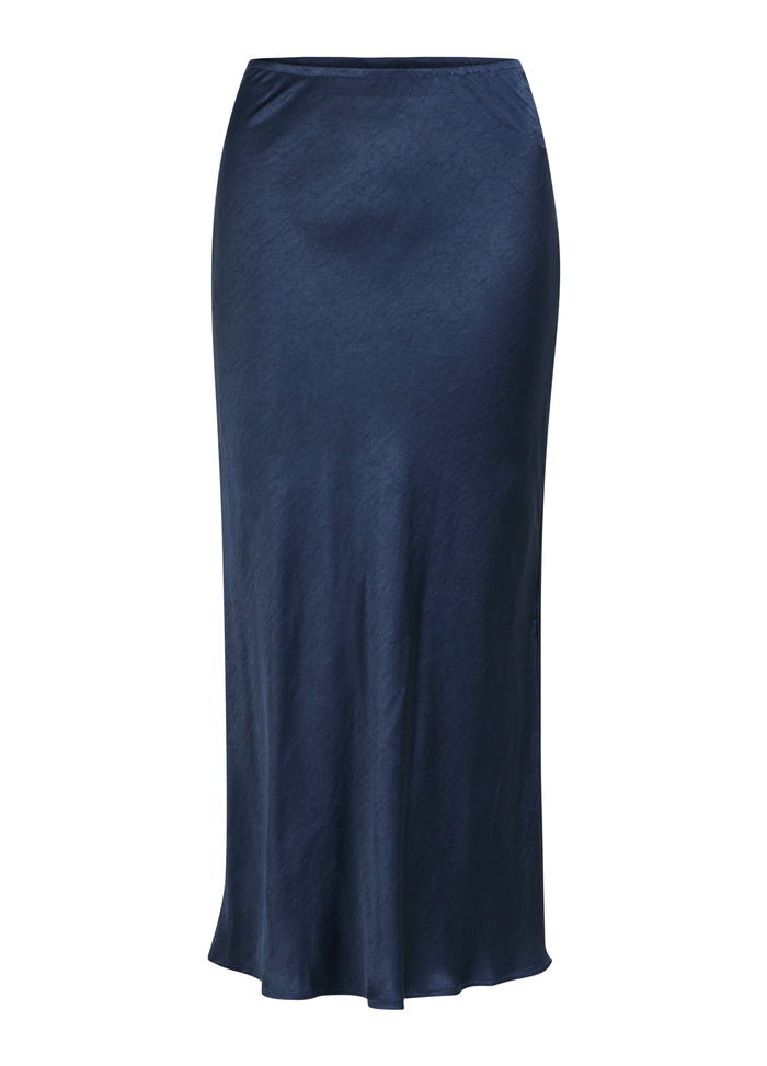 Coster Copenhagen Navy Skyler Satin Midi Skirt, CCH4510