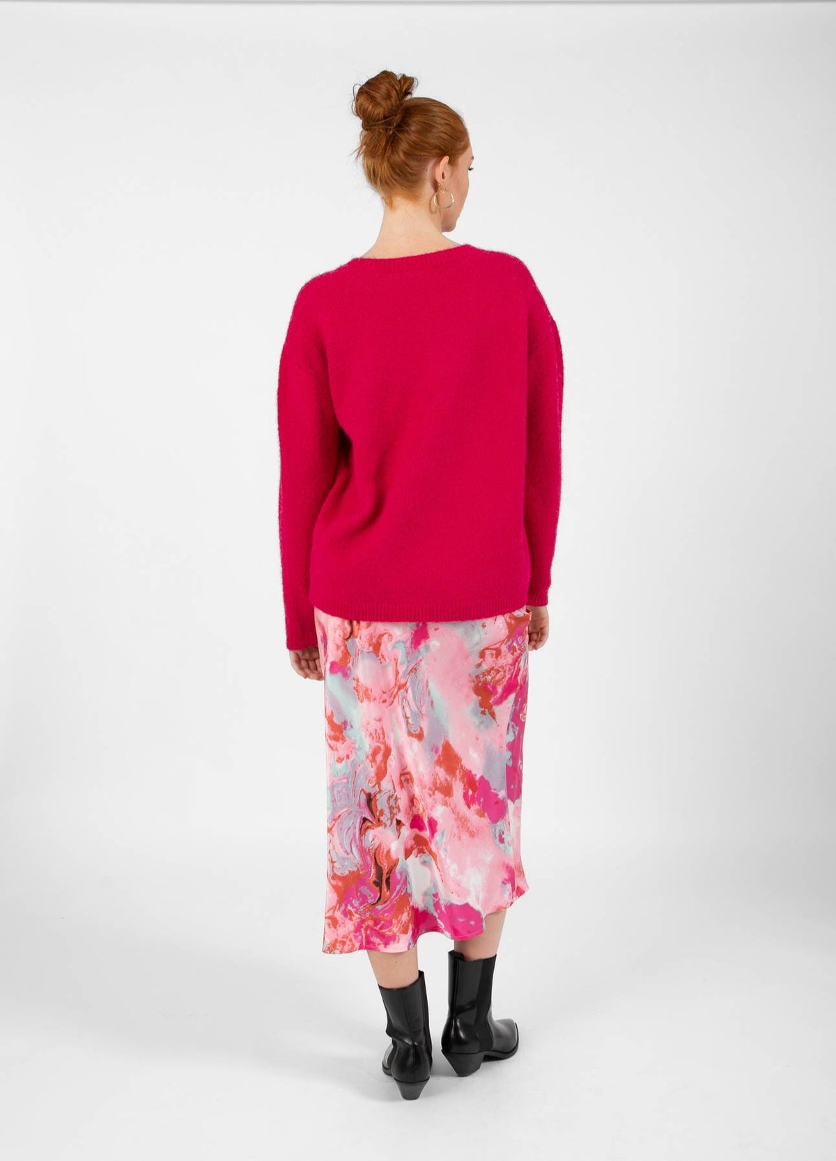 Coster Copenhagen Red/Pink Abstract Printed Skyler Satin Midi Skirt, CCH4511