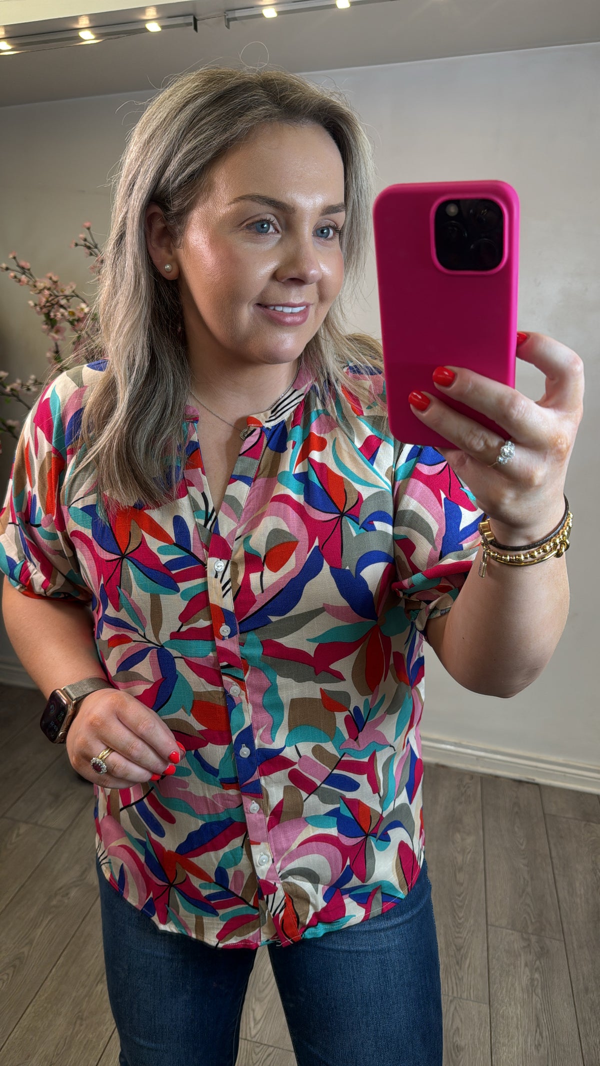 Garcia Dazzling Blue V-Neck Printed Blouse