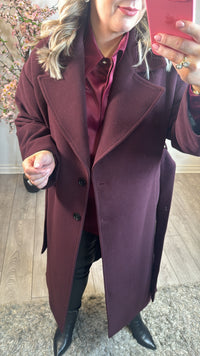 Access Fashion Bordeaux Long Coat with Tie Belt, 44-9026