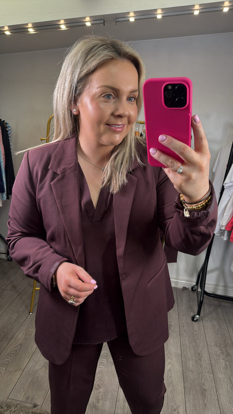 Kaffe Kasakura Fudge Burgundy Single Breasted Blazer, 10506684