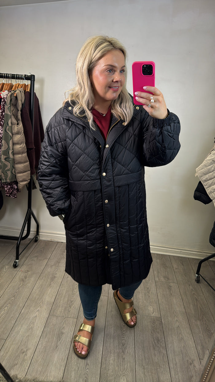 InWear Karmel Ultimate Quilted Black Longline Coat, 30110660