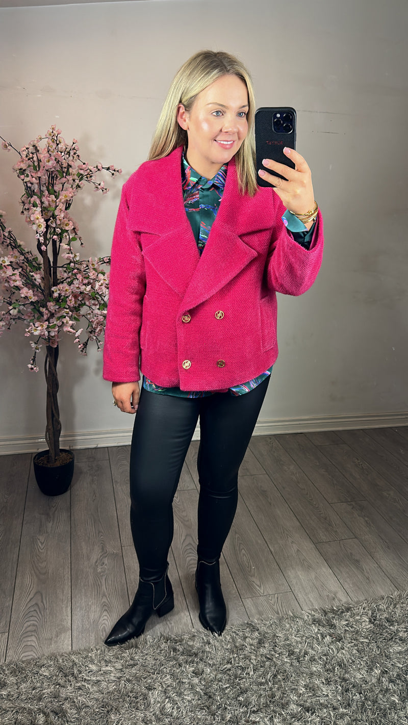 Access Fashion Fuchsia Candy Pink Oversized Double Breasted Coat, 34-1103