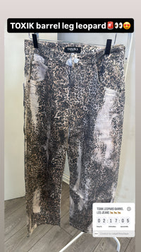 Toxik Highwaisted Barrel Leg Leopard Print Jeans