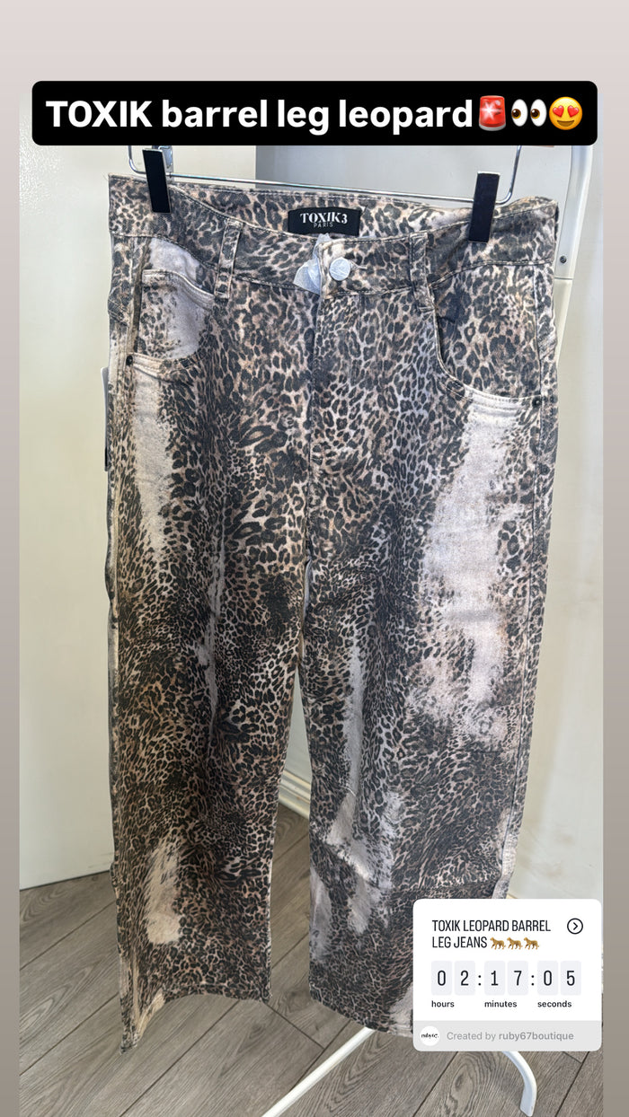 Toxik Highwaisted Barrel Leg Leopard Print Jeans