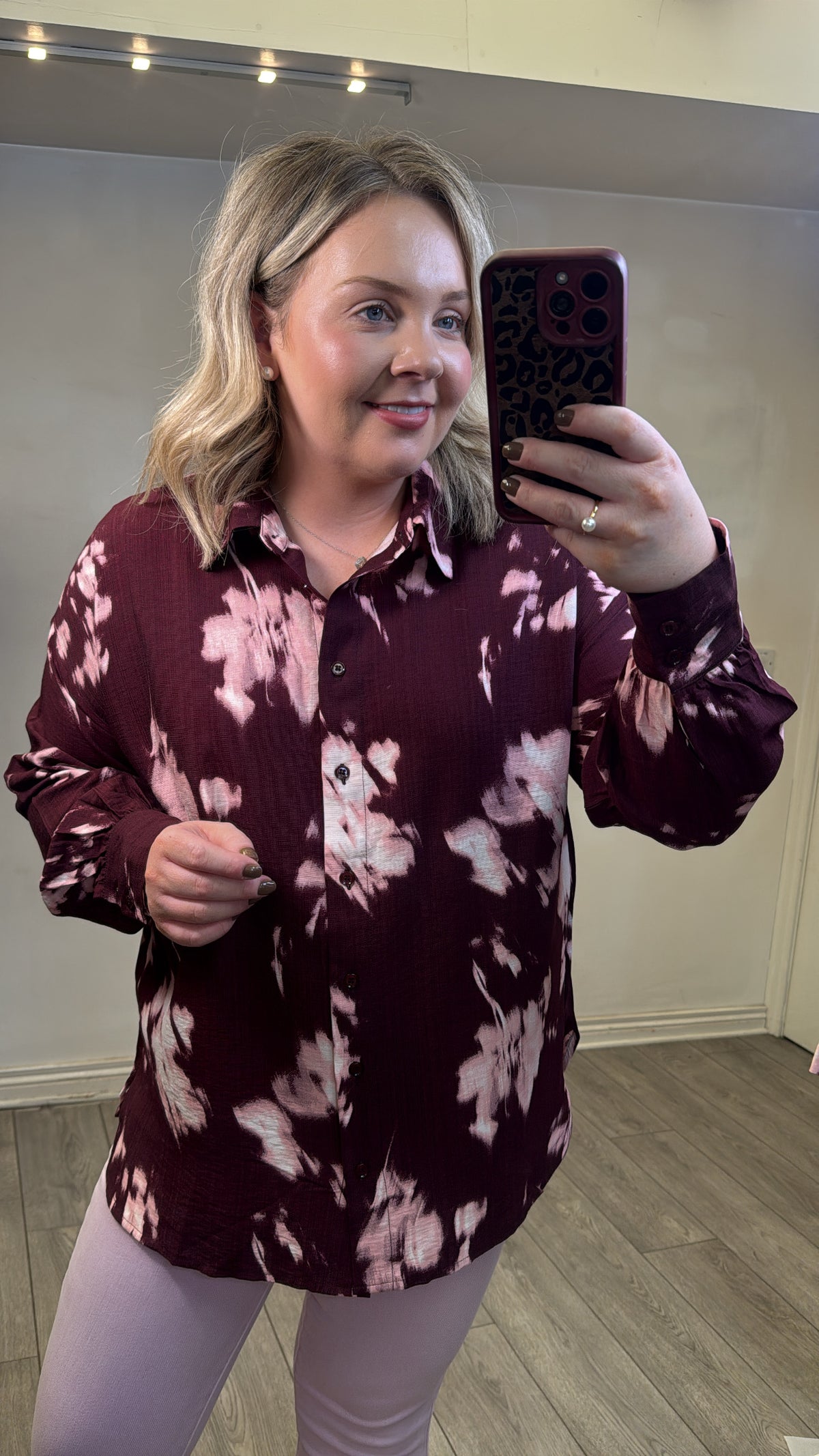 Fransa FRLeli Burgundy Smudged Floral Print Oversized Shirt