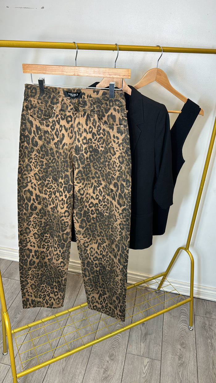 Toxik Highwaisted Wide Leg Beige Leopard Jeans, H2470