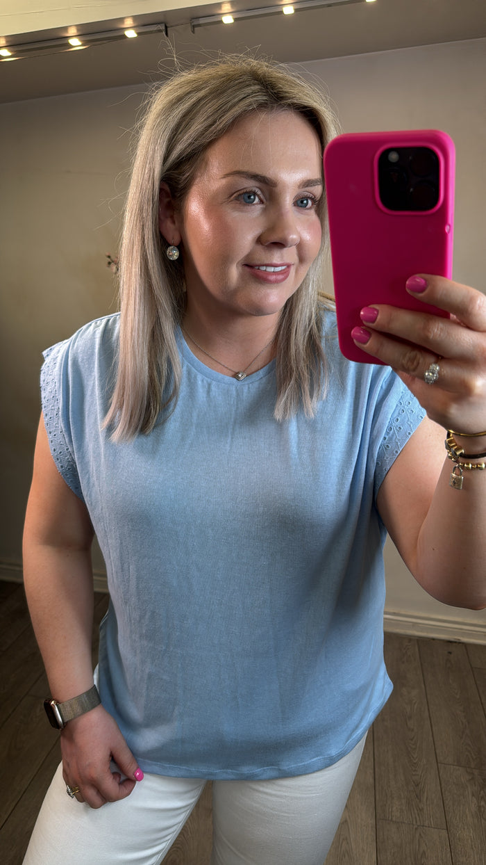 Garcia Blue Wave Broderie Anglaise Shoulder T-Shirt