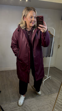 B.Young ByAvan Fig Burgundy Raincoat with Hood