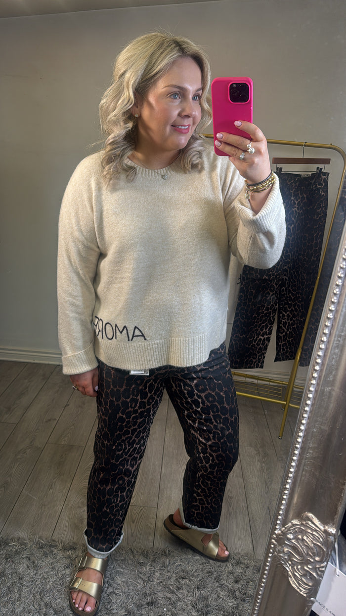 B.Young ByKenna Highwaisted Leopard Straight Leg Ankle Length Jeans, 20817019