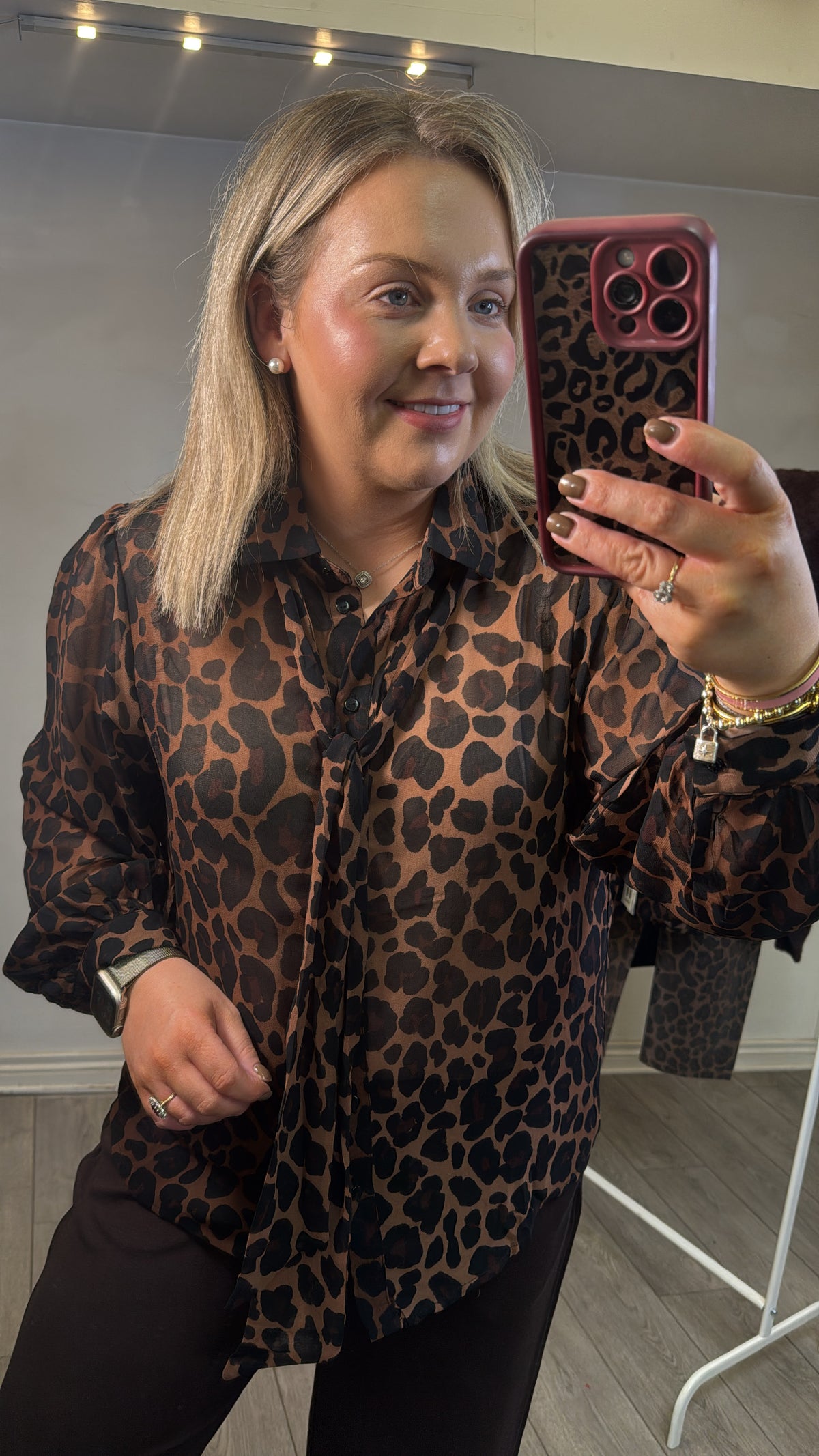 Garcia Hazel Bloom Leopard Tie Neck Shirt
